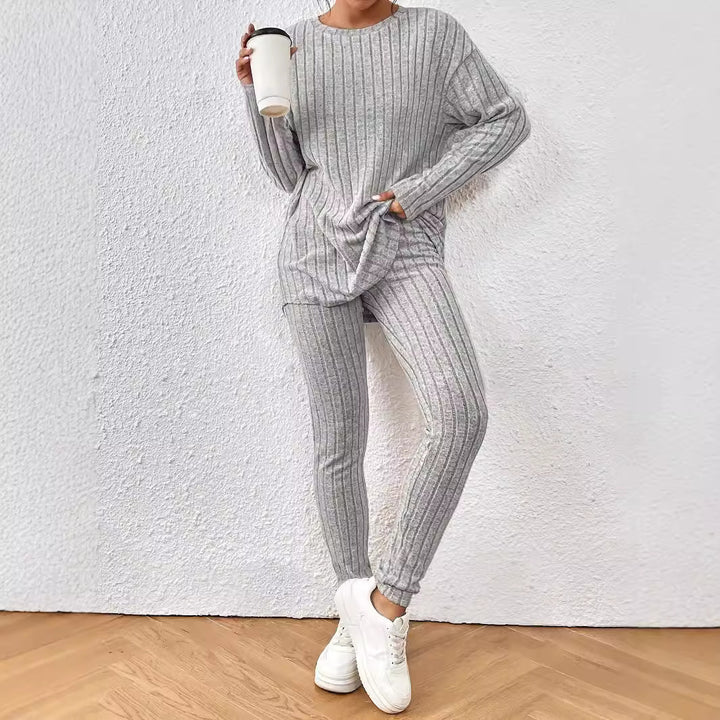 Damen Langärmliges Strickset mit Rippstruktur Drune