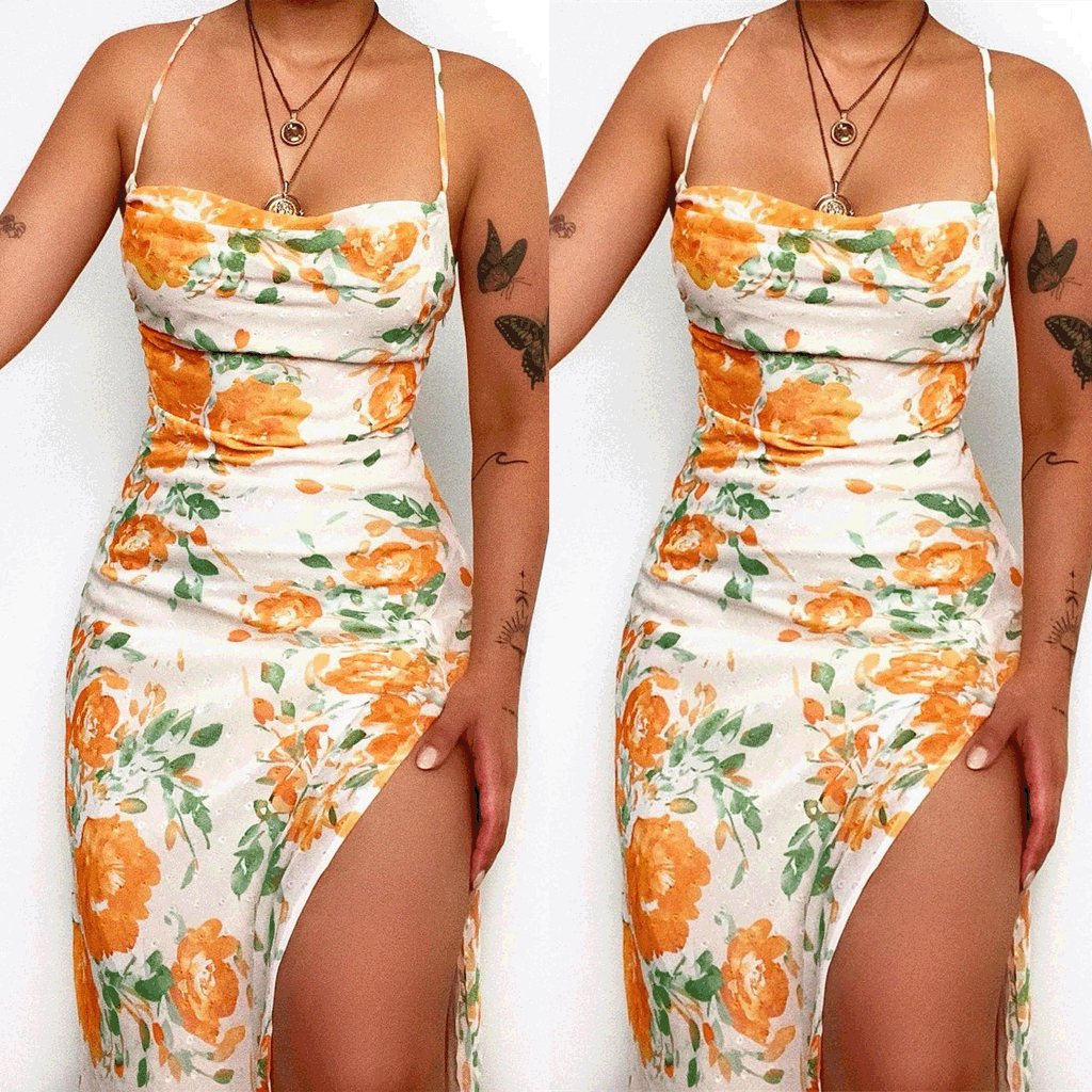 Damen Blumenmuster Maxikleid Drune