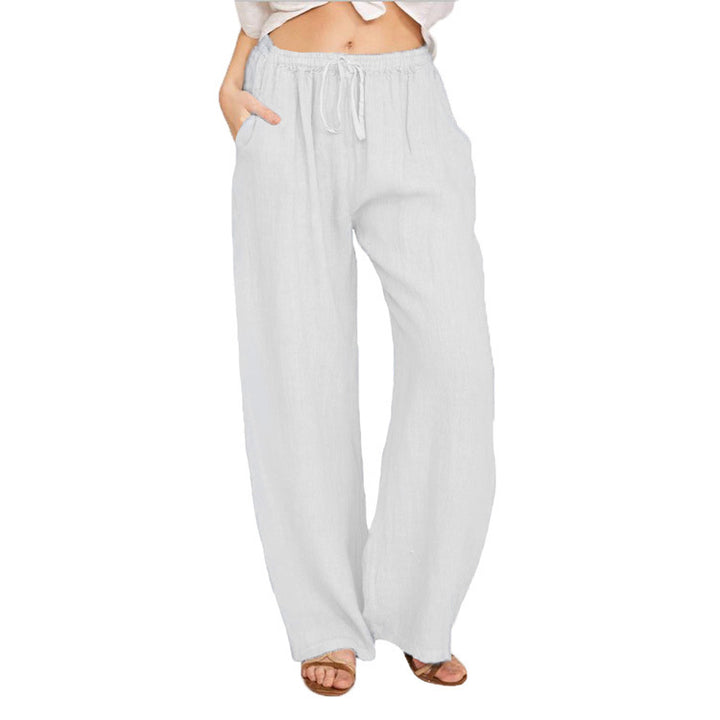 Damen weite Leinenhose mit elastischem Bund und praktischen Taschen Drune