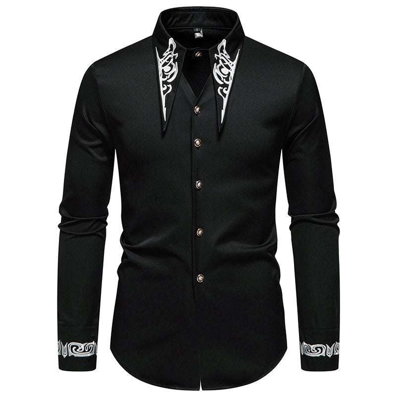 Herren Elegantes Besticktes Button-Up Hemd Drune