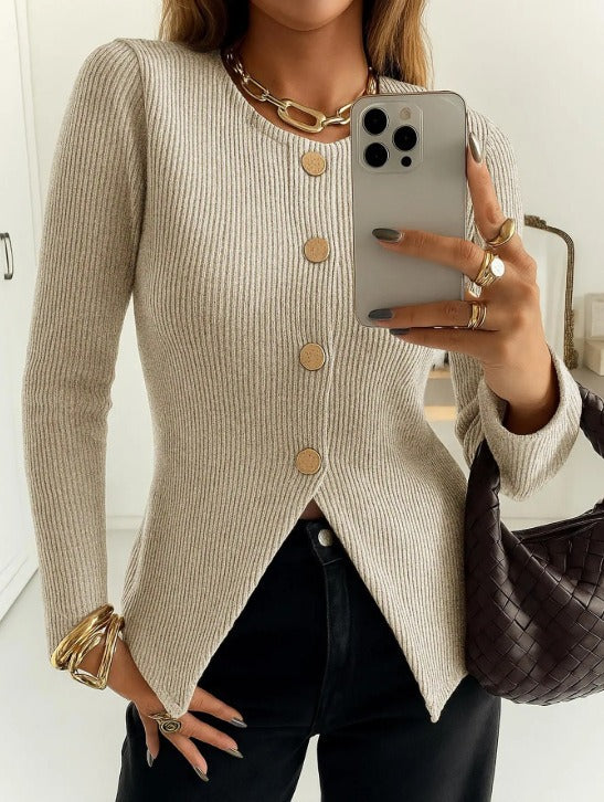 Damen elegantes Strickjacke mit dekorativen Knöpfen Drune