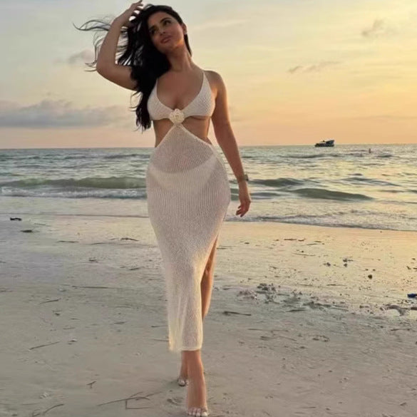 Damen Transparentes Strandkleid mit tiefem V-Ausschnitt Drune