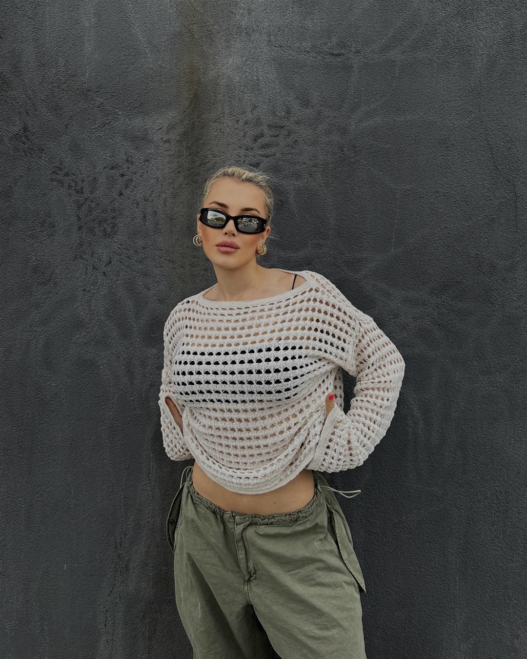 Damen luftiger Netzpullover Drune