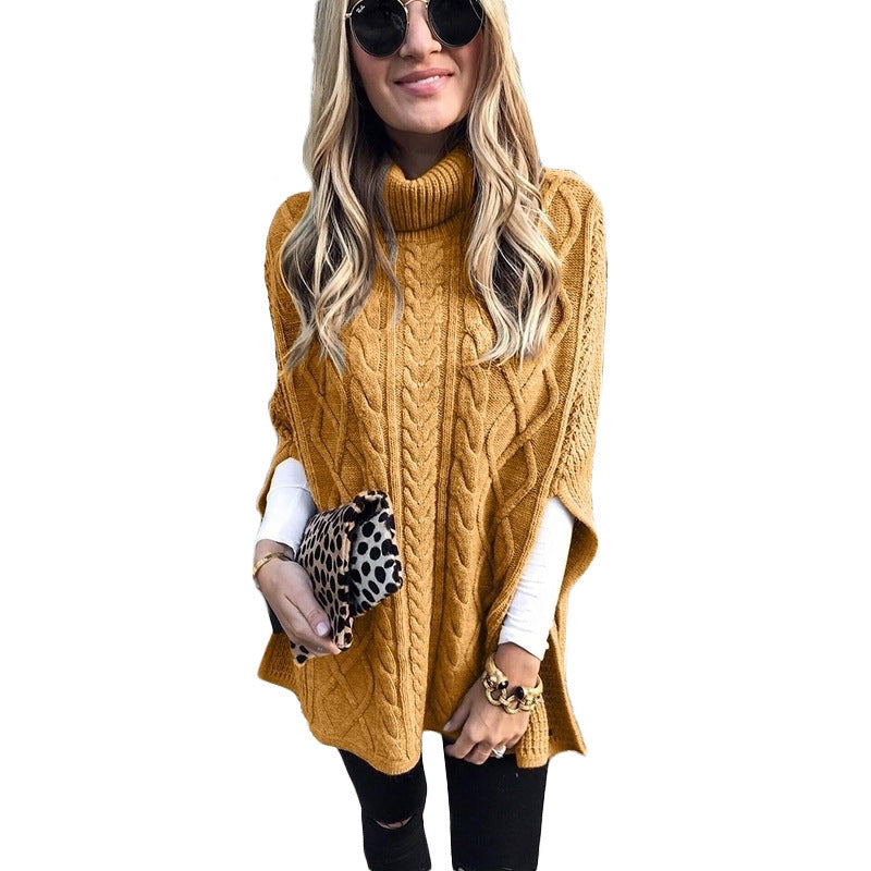 Damen Strickponcho mit hohem Kragen Drune
