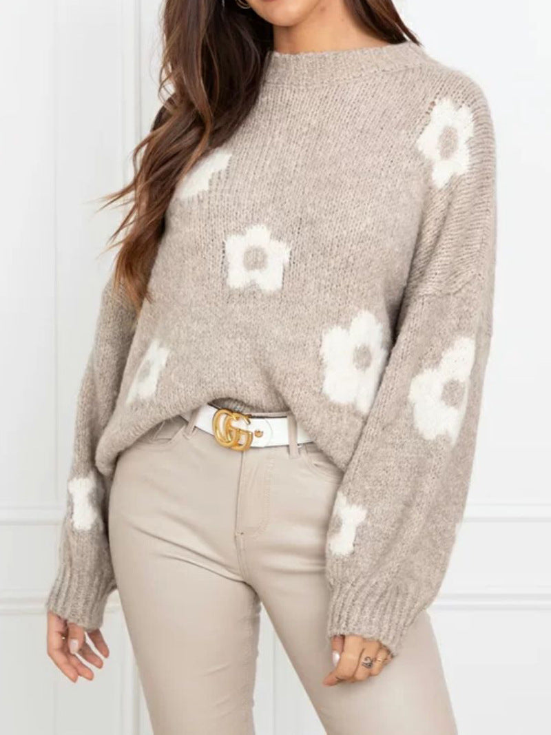 Damen gemütlicher Strickpullover mit floralem Muster WS