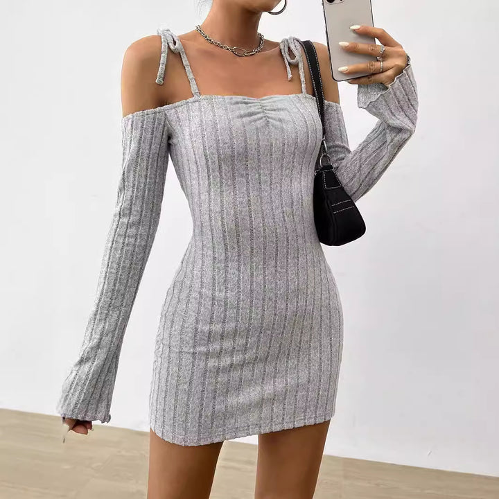 Damen Minikleid mit schulterfreiem Design und modischem Rippstrick Drune