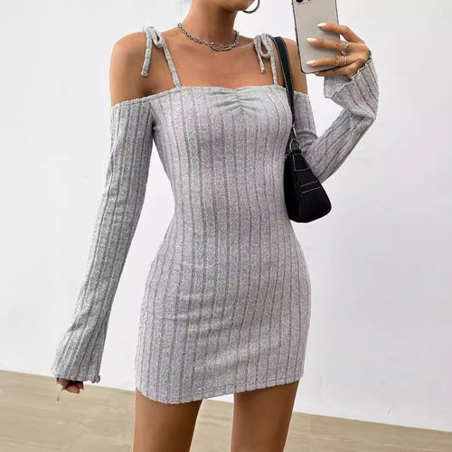 Damen Minikleid mit schulterfreiem Design und modischem Rippstrick Drune