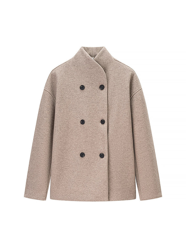 Damen elegante Winterjacke mit doppelter Knopfleiste und Stehkragen Drune