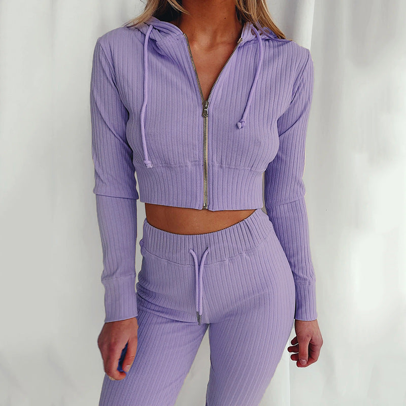 Damen Sportliches cropped Hoodie-Set mit feinem Rippdesign und hohem Tragekomfort Drune