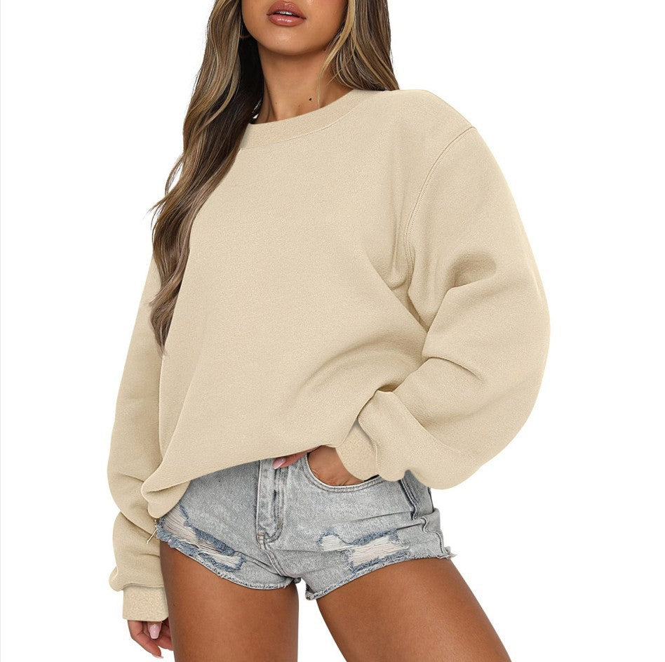 Damen nan oversized Rundhals-Sweatshirt aus Baumwollmix mit überschnittener Schulter, angerauter Innenseite und elastischen Bündchen Drune