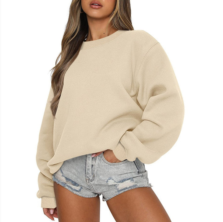 Damen nan oversized Rundhals-Sweatshirt aus Baumwollmix mit überschnittener Schulter, angerauter Innenseite und elastischen Bündchen Drune