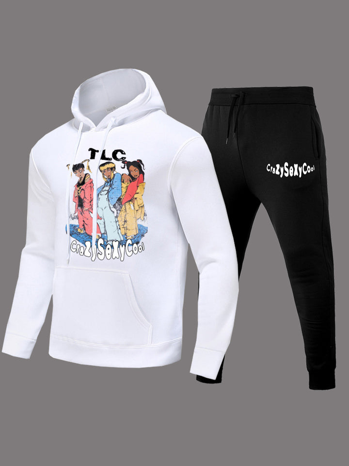 Damen Hoodie und Jogginghose Set mit kreativem Comicdruck Drune