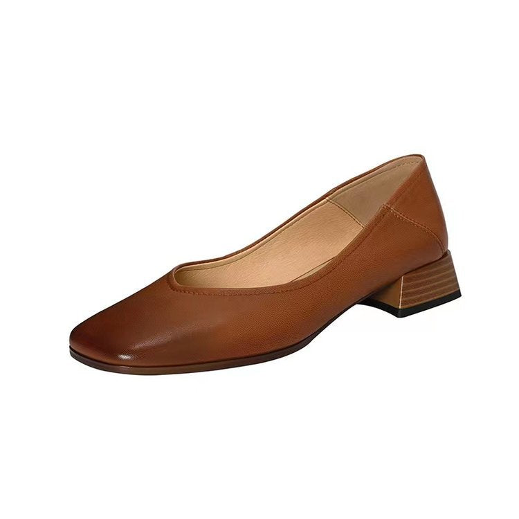 Damen elegante Blockabsatz-Ballerinas aus weichem Leder Drune