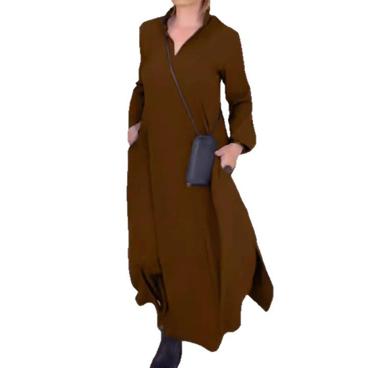 Damen Kaftankleid mit praktischen Taschen und elegantem Kragen Drune