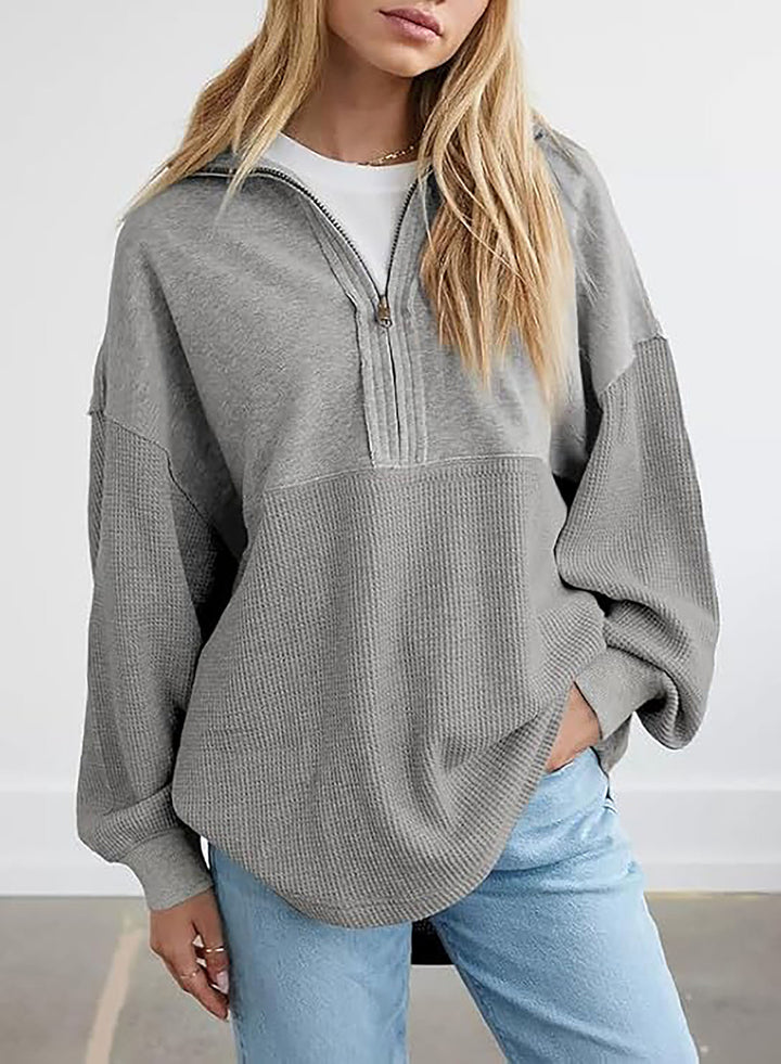 Damen lässiger Kapuzenpullover mit halblangem Reißverschluss und strukturiertem Material Drune