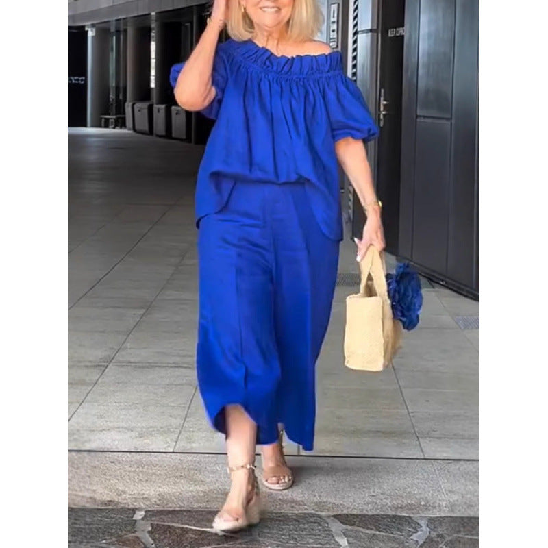 Damen luftige Sommerbluse mit off-shoulder Design und lässigen Ärmeln Drune