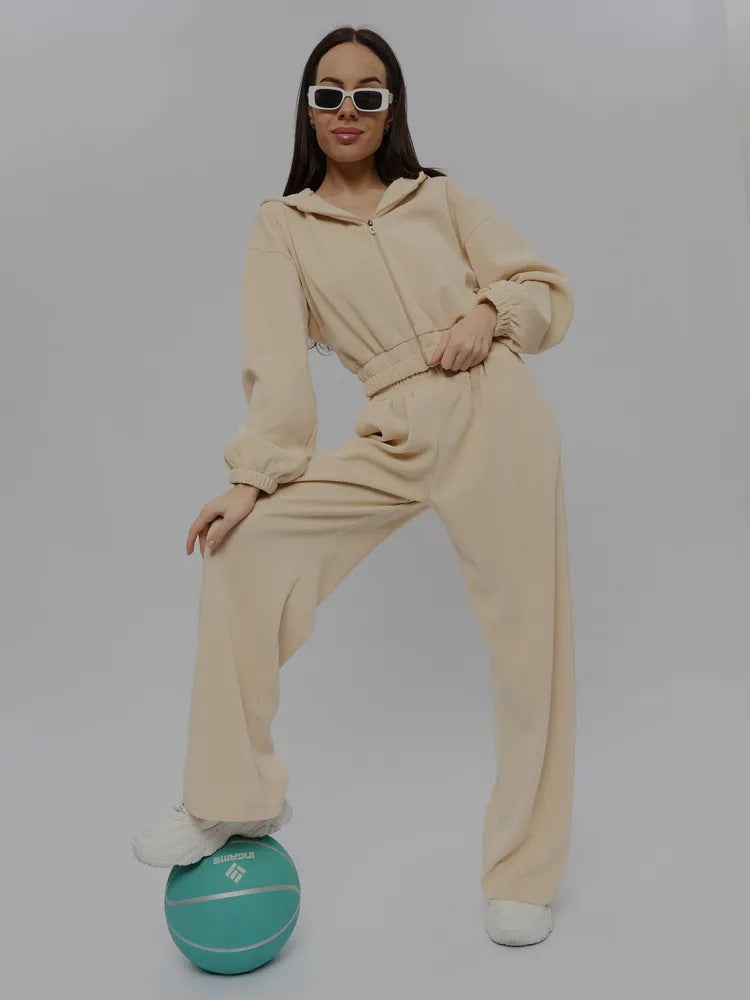 Damen Fleece Sportanzug mit Kapuze und weitem Schnitt Drune