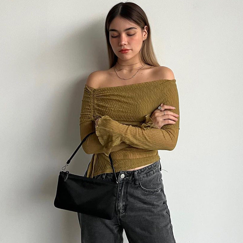 Damen Off-Shoulder Oberteil mit zarten Rüschendetails Drune