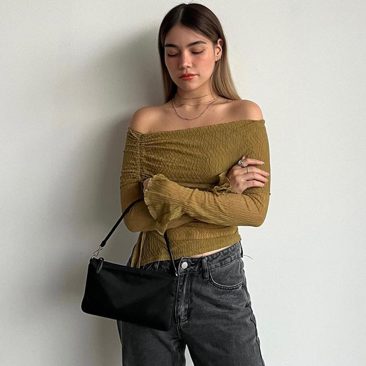 Damen Off-Shoulder Oberteil mit zarten Rüschendetails Drune