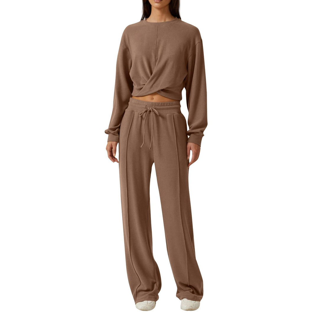Damen Lässiges Sweatsuit mit Cropped Oberteil und weitem Bund Drune