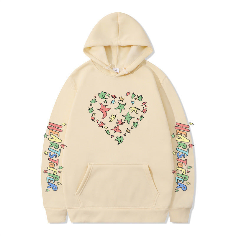 Damen Kapuzenpullover mit kreativem Herz- und Blattmotiv Drune