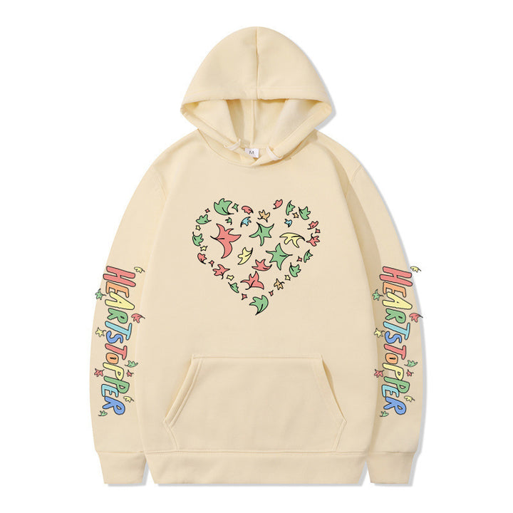 Damen Kapuzenpullover mit kreativem Herz- und Blattmotiv Drune