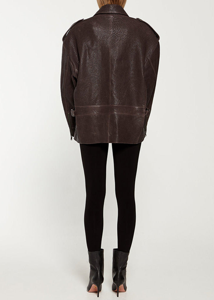 Drune | Edge - Dunkelbraune Lederjacke mit Utility-Taschen