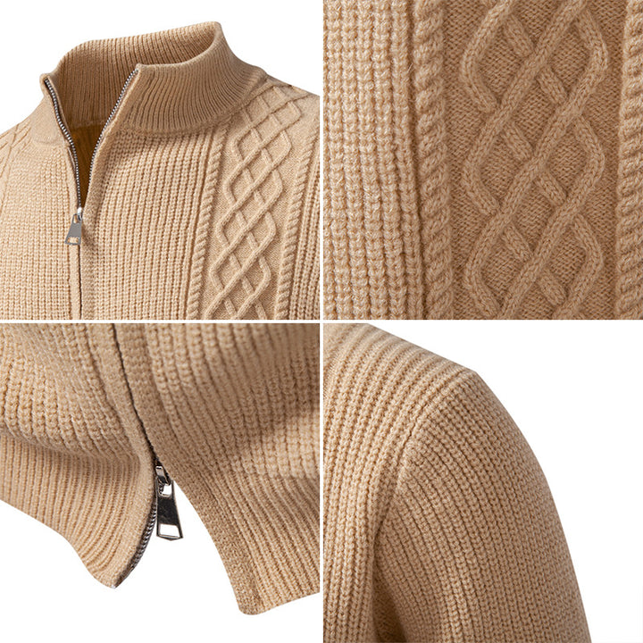 Herren nan Zip-Strickjacke mit dekorativem Zopfmuster, Stehkragen und elastischen Bündchen Drune