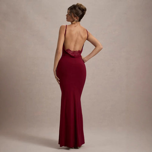 Damen Elegantes Maxikleid mit ansprechendem Spitzenrücken und taillierter Silhouette Drune