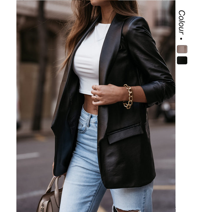Damen Eleganter Lederblazer mit modernem Schnitt und funktionalem Design Drune