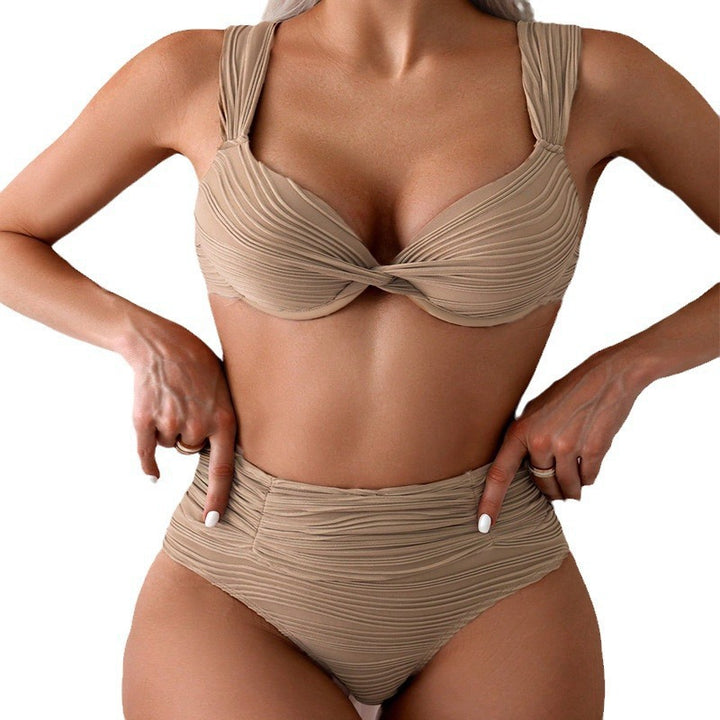 Damen Hochtaillierter Bikini mit strukturierter Haptik und breiten Trägern Drune