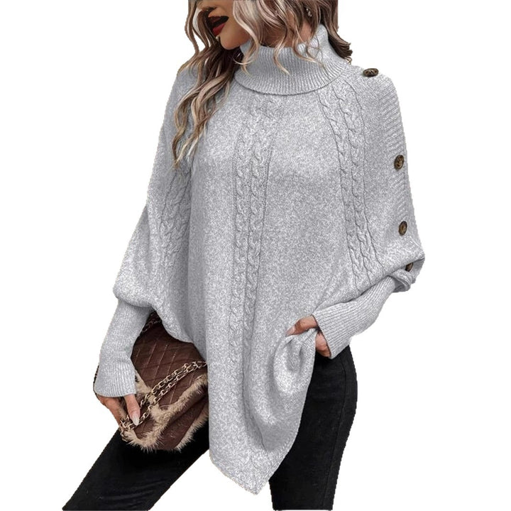 Damen Strickpullover mit hohem Kragen und dekorativen Knöpfen Drune