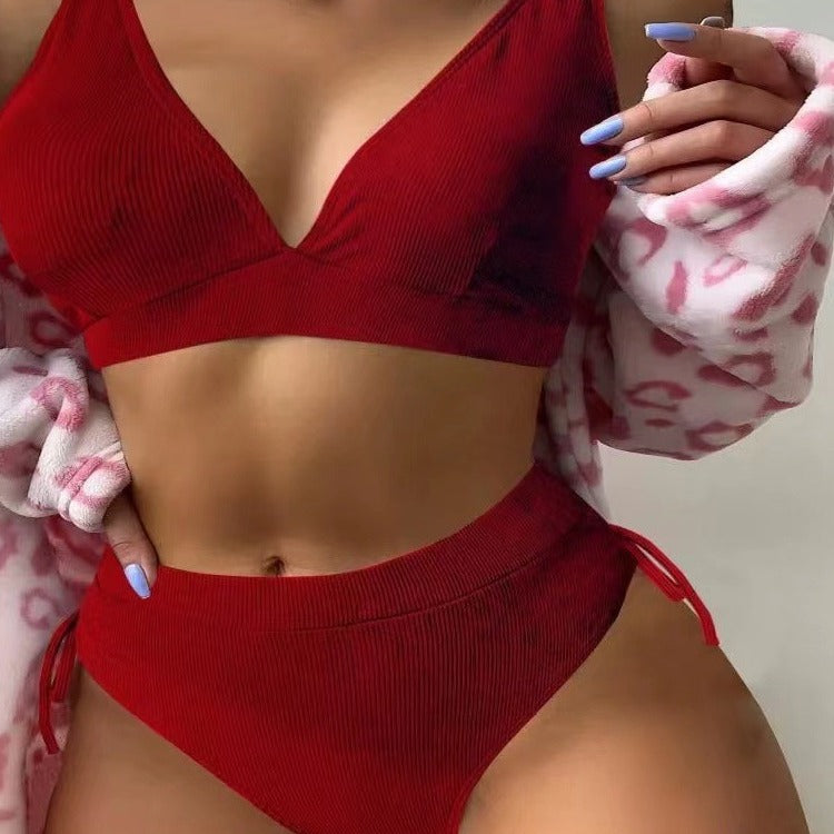 Damen Triangel-Bikini mit verstellbaren Trägern und hohem Bund Drune