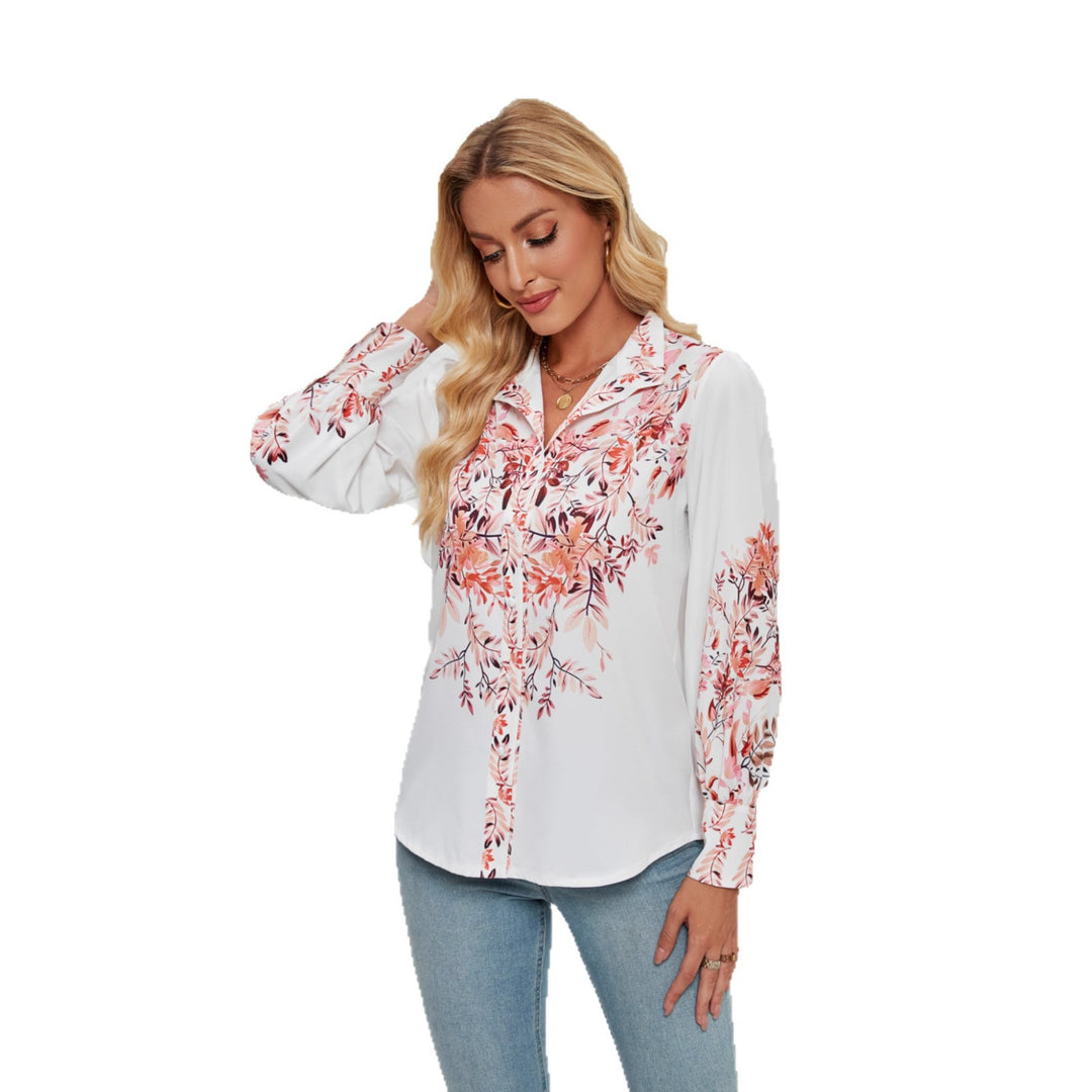 Damen Elegante Bluse mit floralem Design und voluminösen Ärmeln Drune
