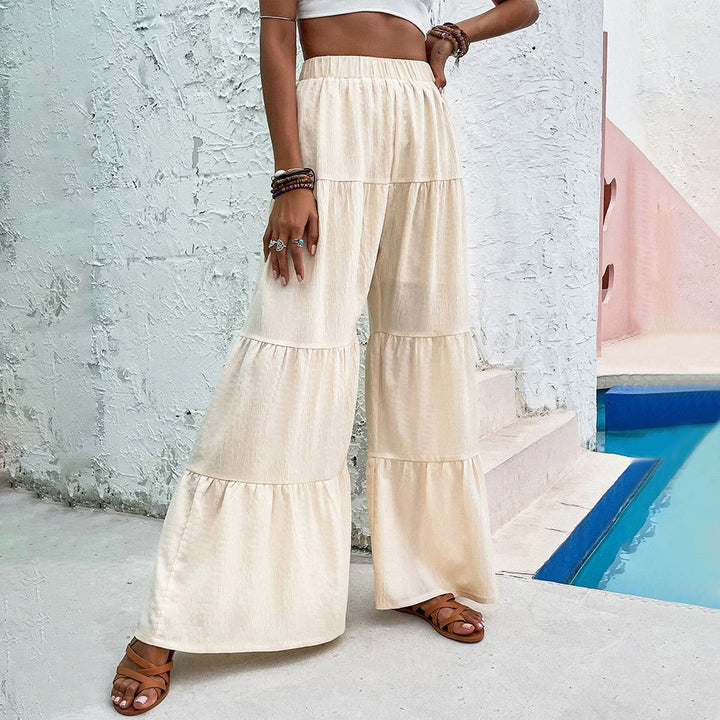 Damen weite Palazzo-Hose mit gestuftem Design und elastischem Bund Drune