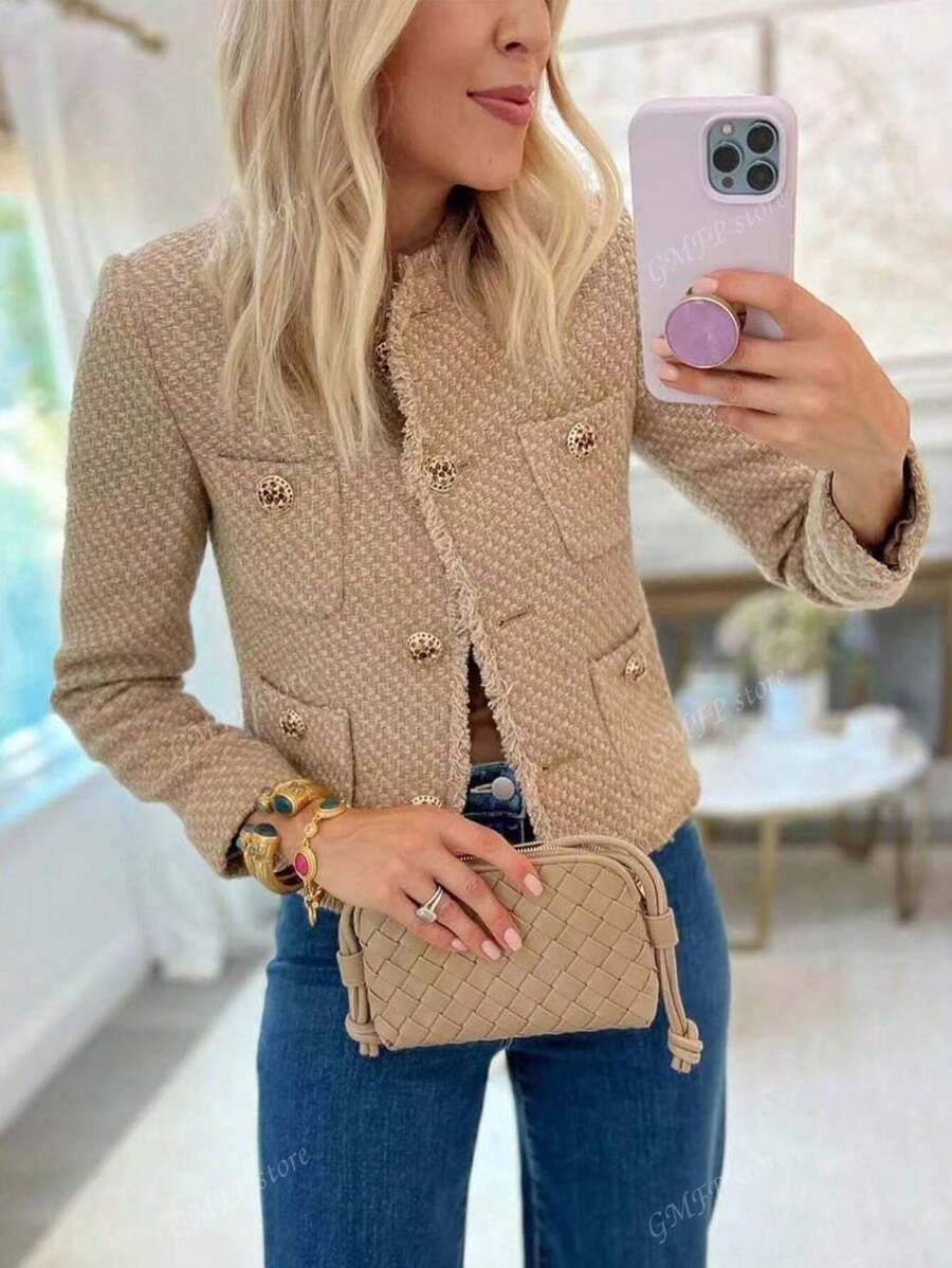 Damen elegante tweed Jacke mit strukturierten Details Drune