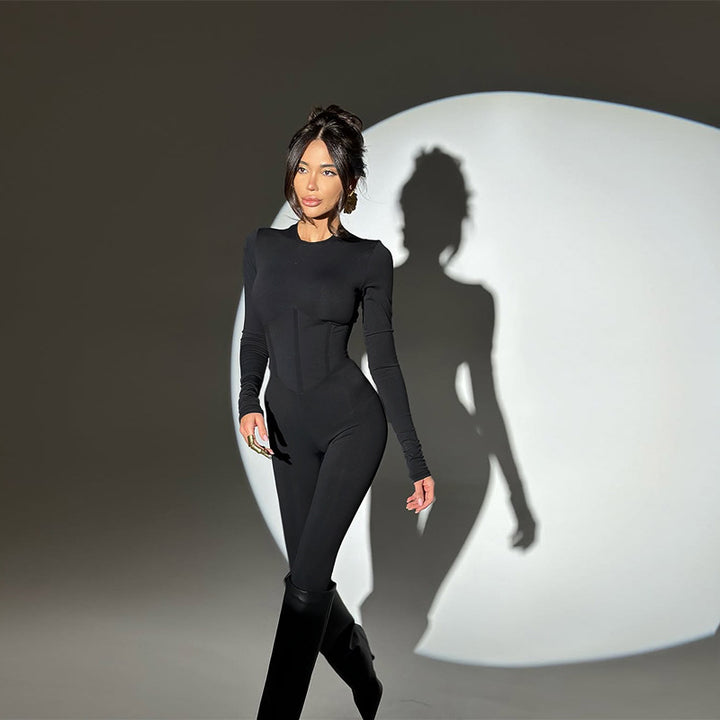 Damen figurbetonter Einteiler mit langem Arm und eleganter Silhouette Drune