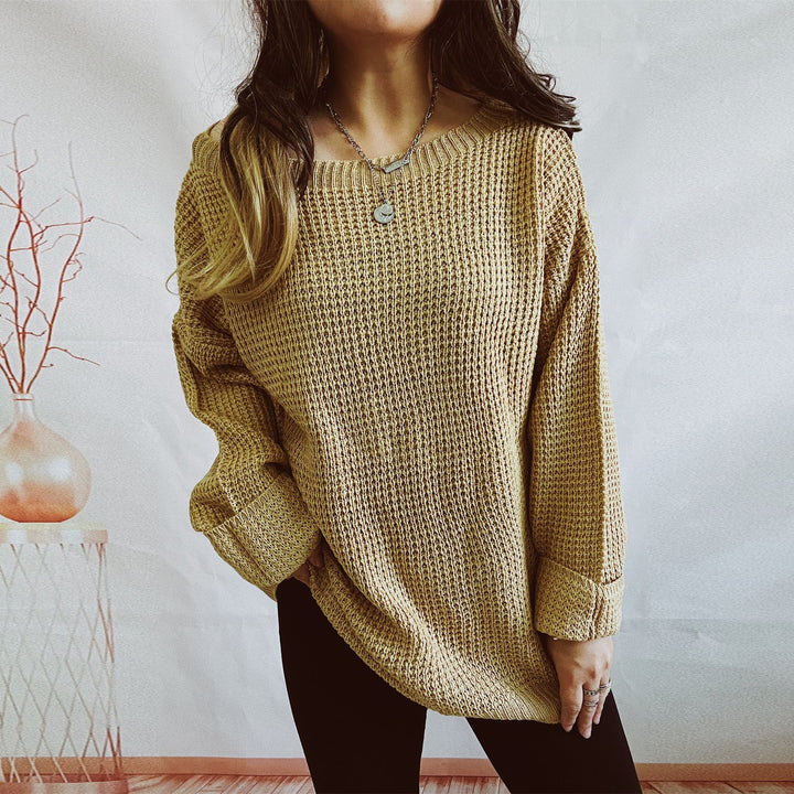 Damen lässiger Strickpullover mit weitem Schnitt und offenem Rückendesign Drune