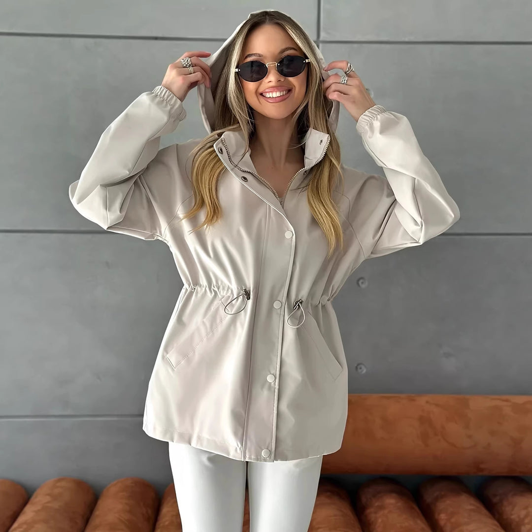 Damen nan wasserfeste Regenjacke mit Kapuze und Taillenzug Drune