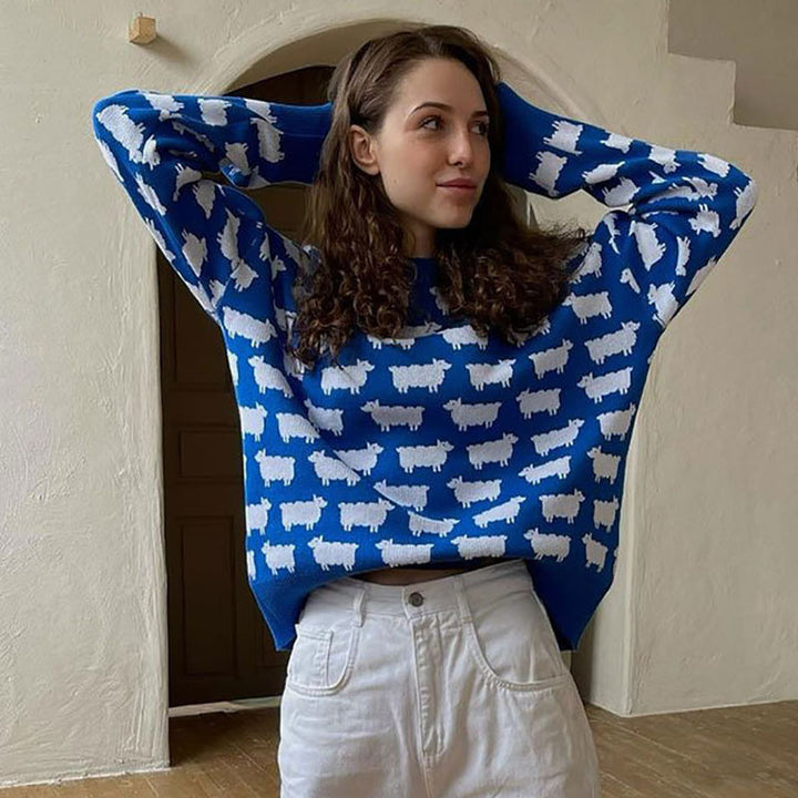 Damen Strickpullover mit originellem Schafdesign Drune
