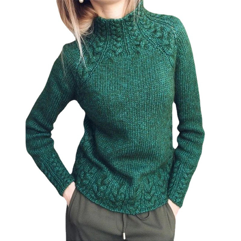 Damen nan grobgestrickter Zopfmuster-Pullover mit Stehkragen und tailliertem Schnitt Drune