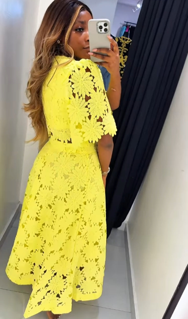 Damen gehäkeltes Maxikleid mit floralen Details Drune