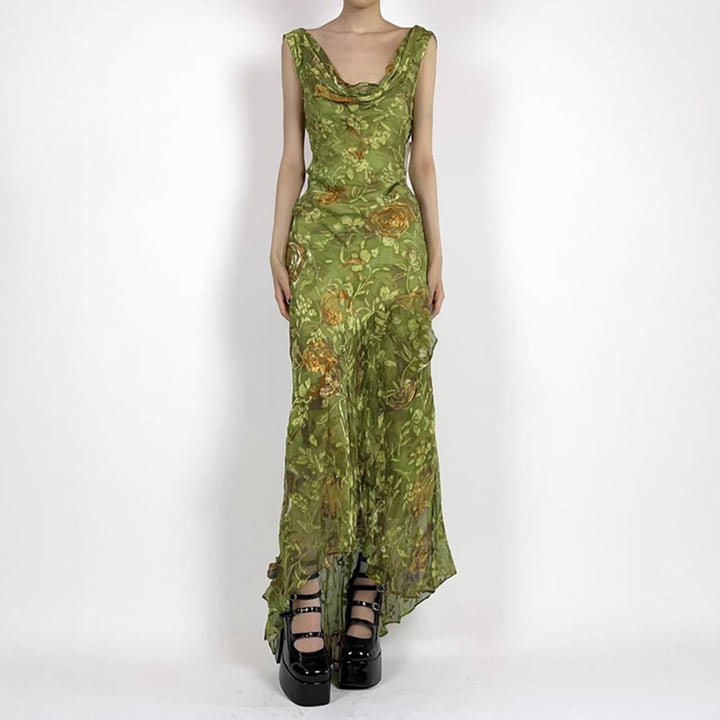 Damen Maxikleid mit asymmetrischem Saum und floralem Design Drune