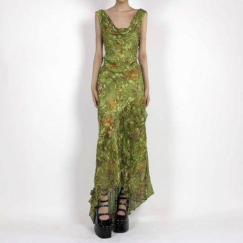 Damen Maxikleid mit asymmetrischem Saum und floralem Design Drune