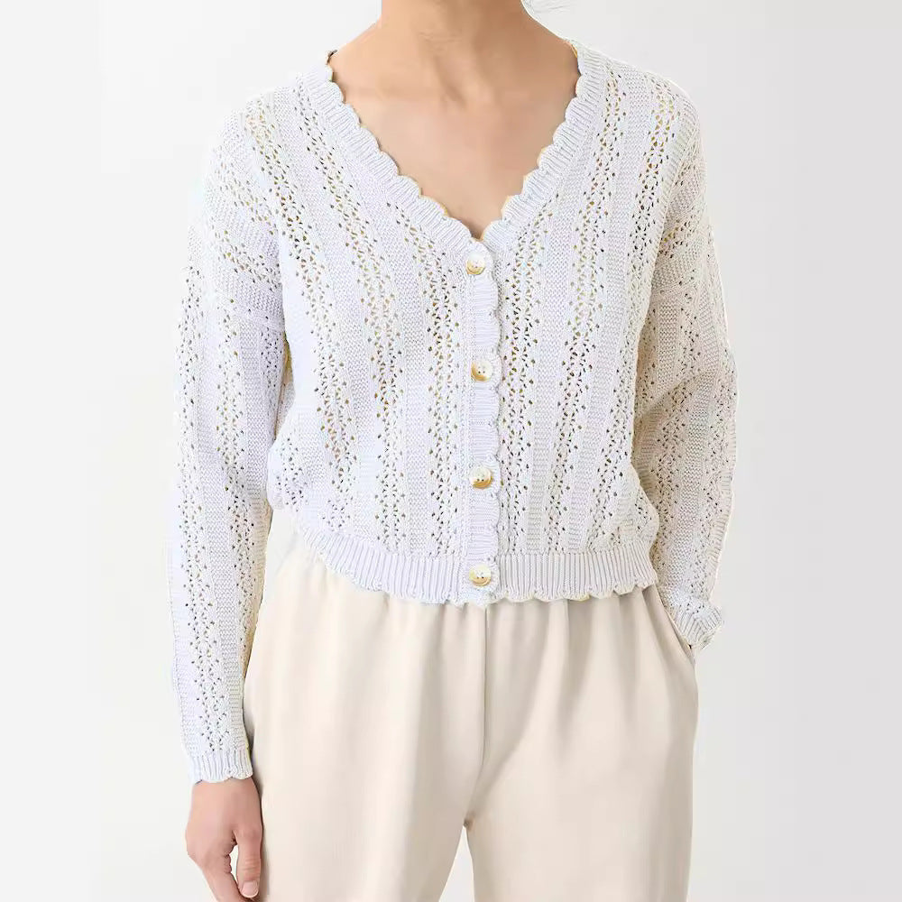 Damen Strickcardigan mit femininer Rüsche und Knopfdetails Drune