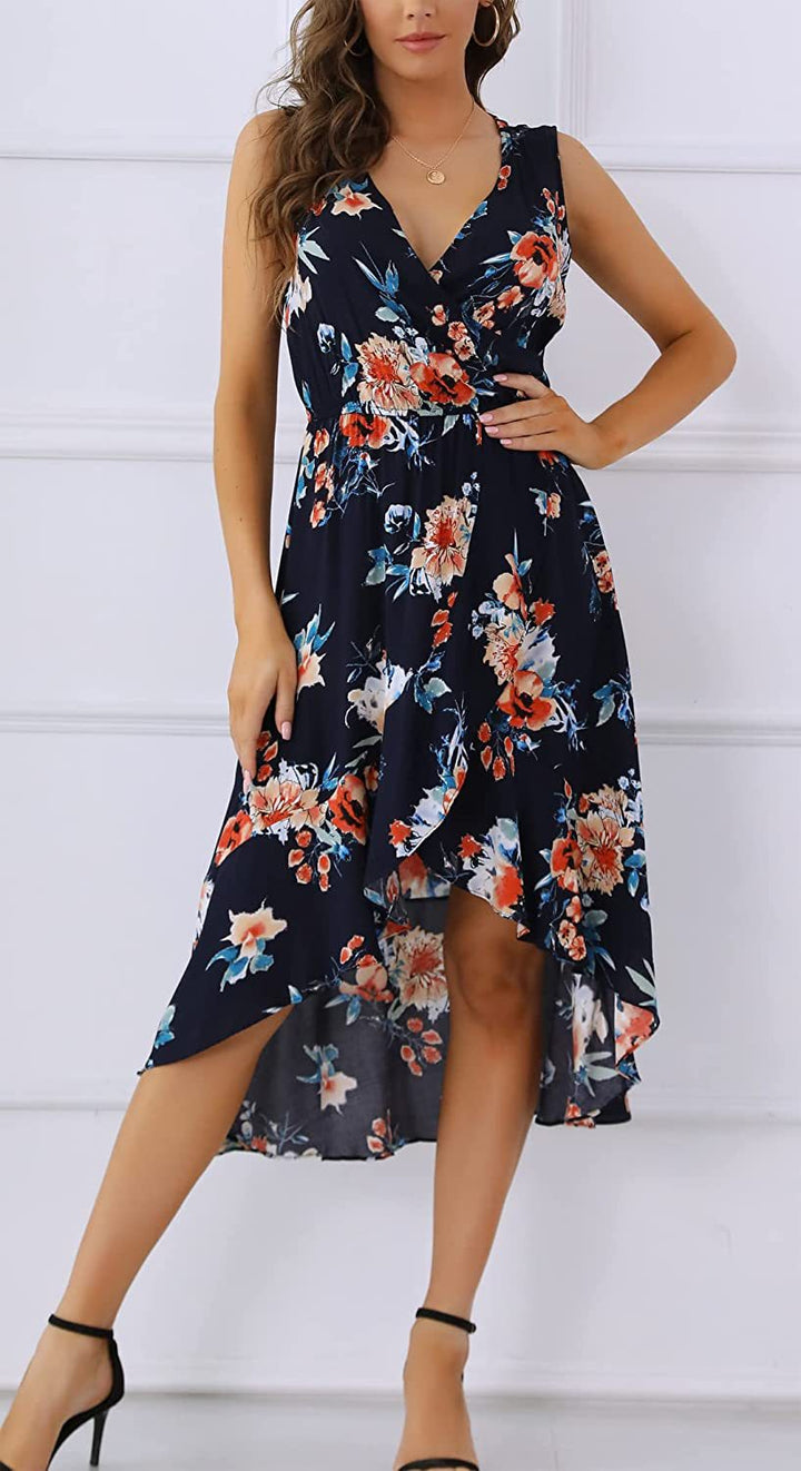 Damen Maxi- Kleid mit floralen Akzenten und schwingendem Saum Drune