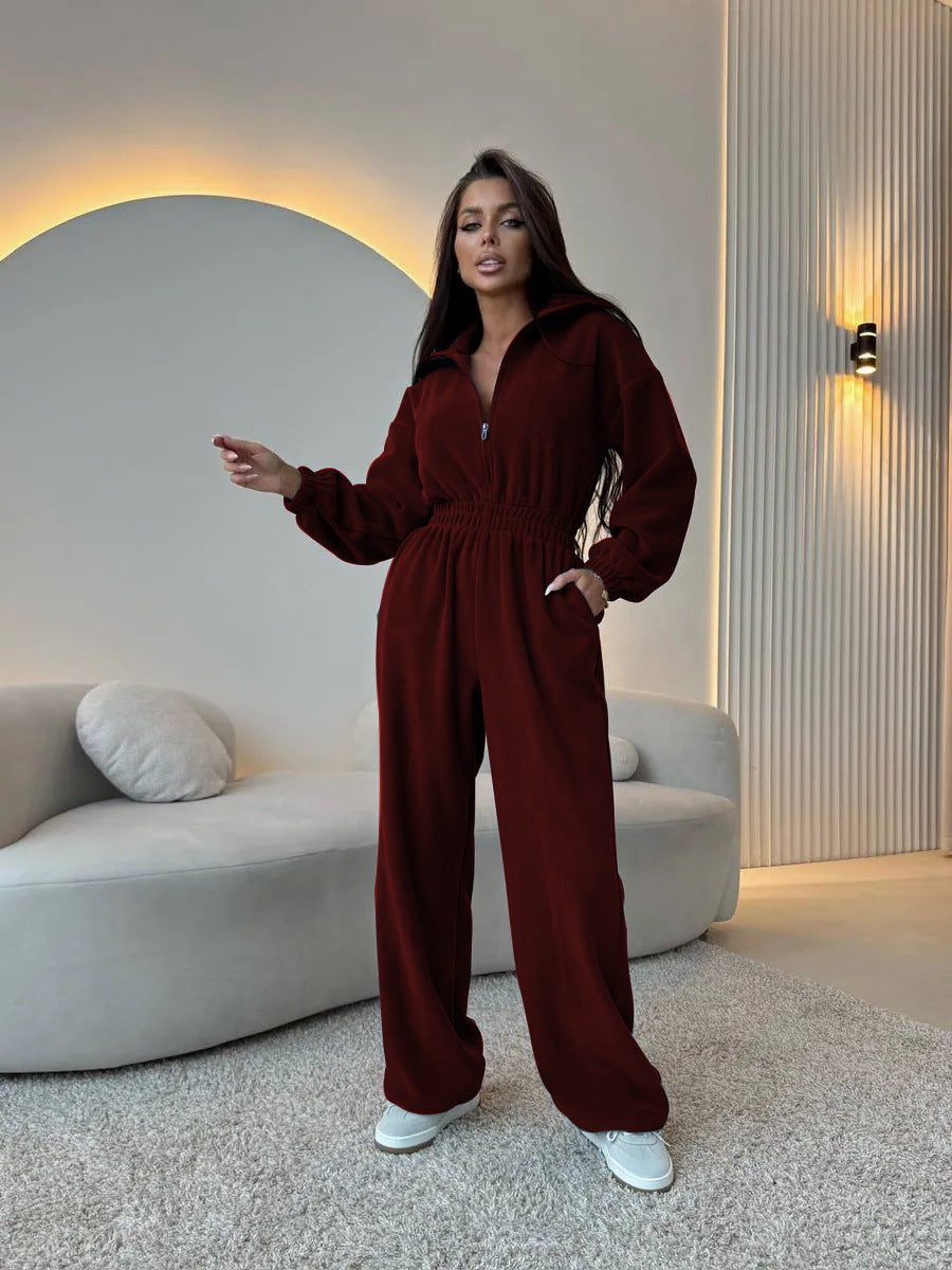 Damen Fleece-Jumpsuit mit Reißverschluss und elastischem Bund Drune