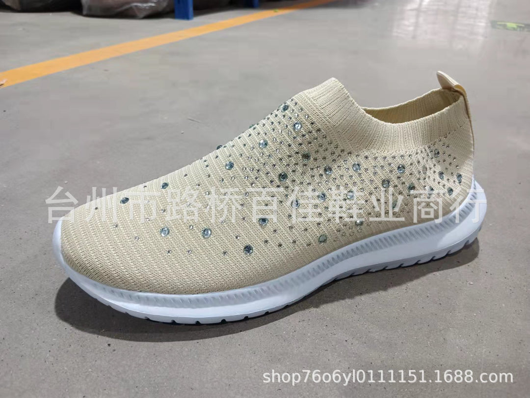 Damen nan sockenähnliche Strick-Sneaker mit Kristallapplikationen und flexibler Leichtsohle Drune