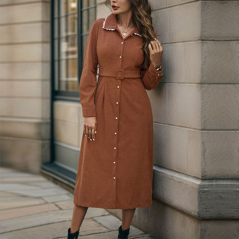 Damen Hemdkleid mit eleganter Knopfleiste und schickem Taillengürtel Drune