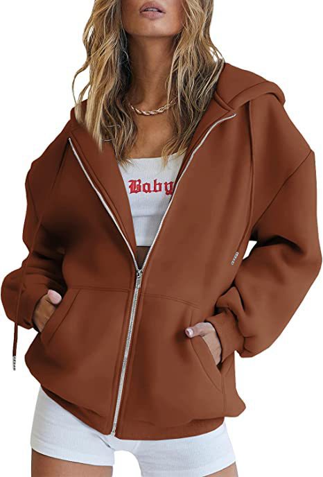 Damen nan übergroße Kapuzenjacke mit durchgehendem Reißverschluss und Kängurutaschen Drune